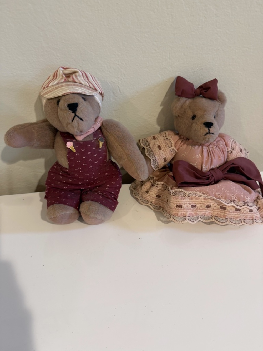 2 Vintage Jo Bears Country Style Folk Art Rustic Jointed Teddy Bears